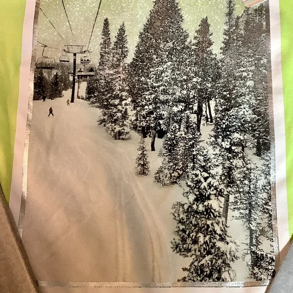 Girls Justice Tee Winter Scene Green Gray Large 12/14 NWT